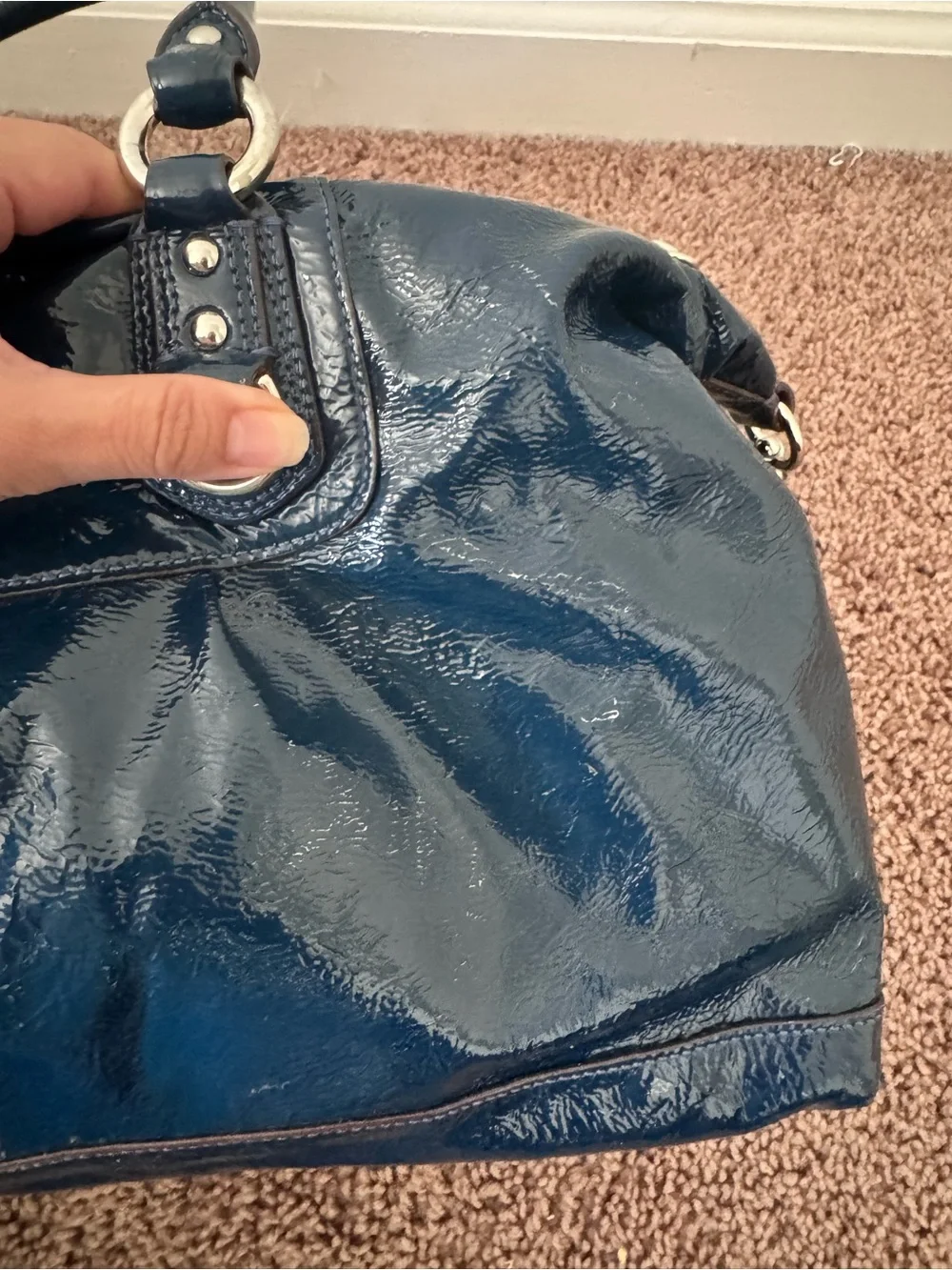 Coach PatentLeather BLUE Madison Satchel in Navy